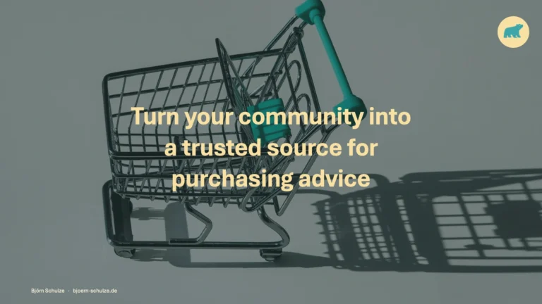 Turn your community into a trusted source for purchasing advice. A miniature shopping cart with teal handles.