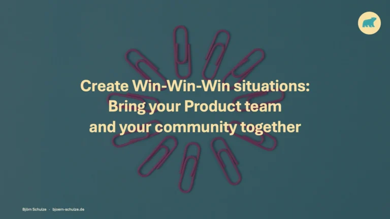 Graphic about a win-win-win partnership between a product team and its community.